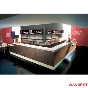 Cheap Solid Surface Marble Top Led Lighting Home Kitchen Nightclub Juice Coffee Wine Pub Bar Drinking Counter Reception Desk with Storage Rack Design