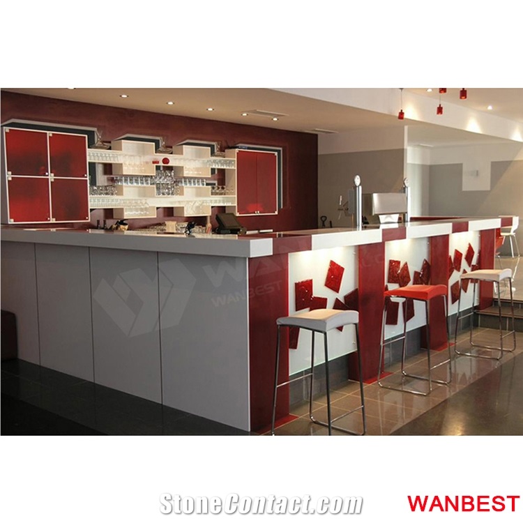 Cheap Solid Surface Marble Top Led Lighting Home Kitchen Nightclub Juice Coffee Wine Pub Bar Drinking Counter Reception Desk with Storage Rack Design