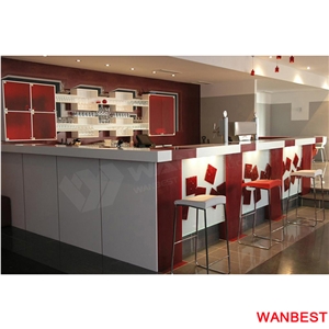 Cheap Solid Surface Marble Top Led Lighting Home Kitchen Nightclub Juice Coffee Wine Pub Bar Drinking Counter Reception Desk with Storage Rack Design