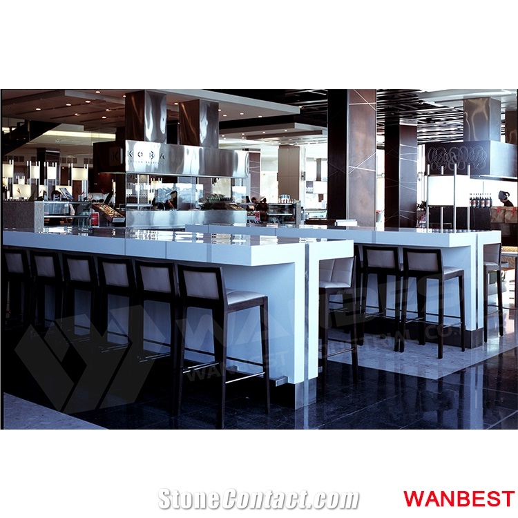 Cheap White Home Restaurant Fast Food Coffee Bar Counter Dining Table with Stools