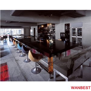 China Black Rectangle Bar Cocktail Counter Restaurant Dining Table with Stools