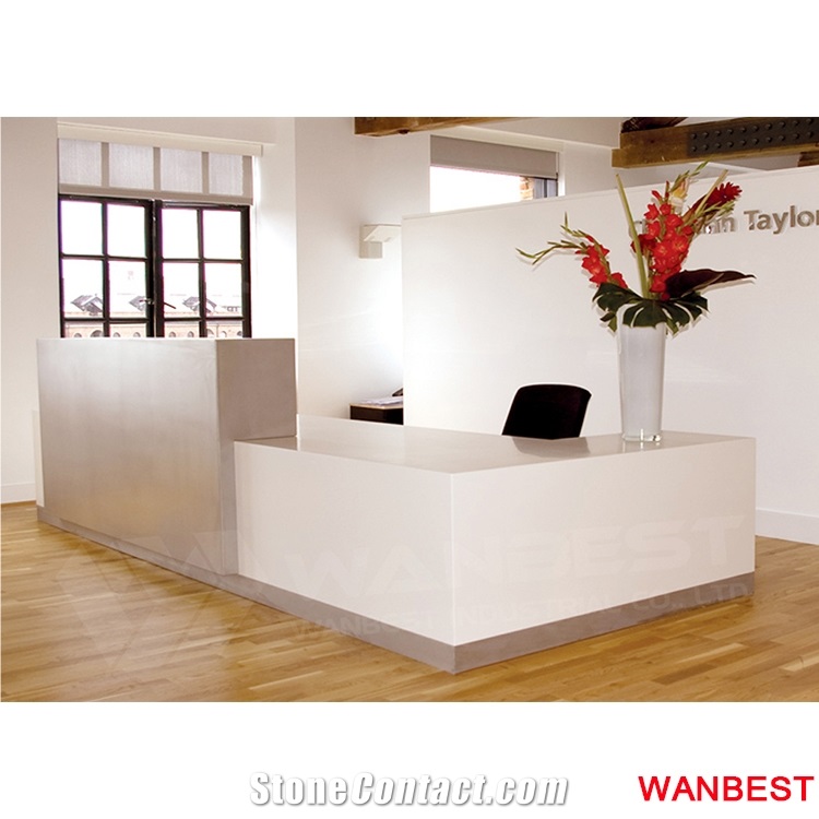 China Factory Customized Artificial Stone Marble L Shape Office Nail Salon Spa Reception Desk Hotel Hospital Clinic Front Table Information Counter
