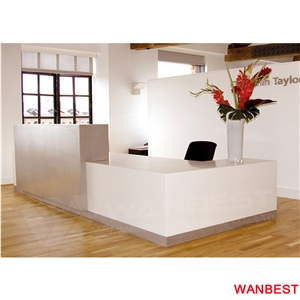 China Factory Customized Artificial Stone Marble L Shape Office Nail Salon Spa Reception Desk Hotel Hospital Clinic Front Table Information Counter