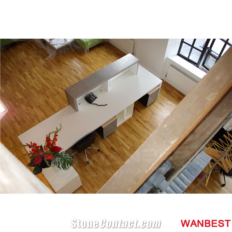 China Factory Customized Artificial Stone Marble L Shape Office Nail Salon Spa Reception Desk Hotel Hospital Clinic Front Table Information Counter
