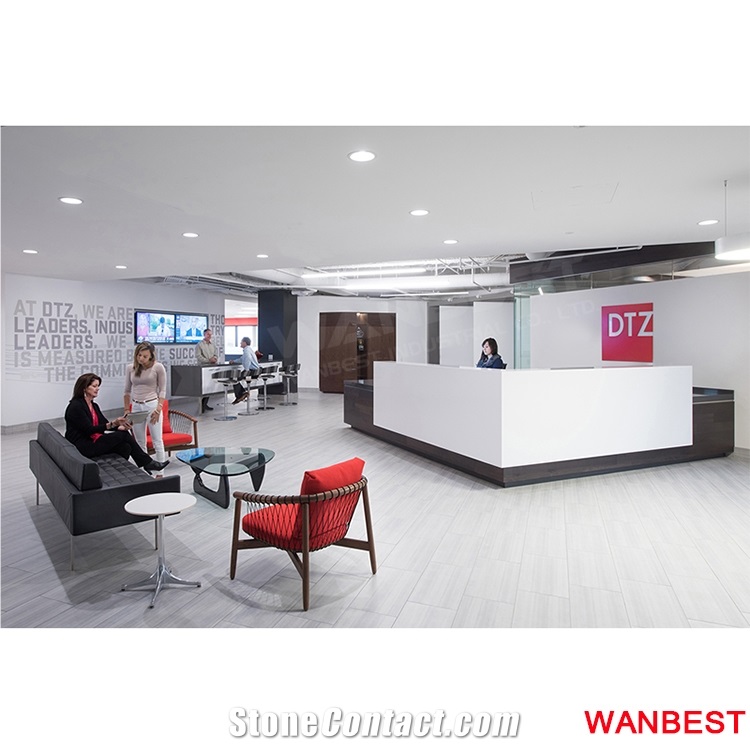 China Factory Customized Artificial Stone Marble L Shape Office Nail Salon Spa Reception Desk Hotel Hospital Clinic Front Table Information Counter