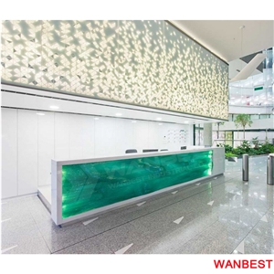 China Factory Illuminated Led Acrylic Solid Surface Company Beauty Salon Hotel Bank Spa Hospital 2 Person Reception Service Counter Desk Design