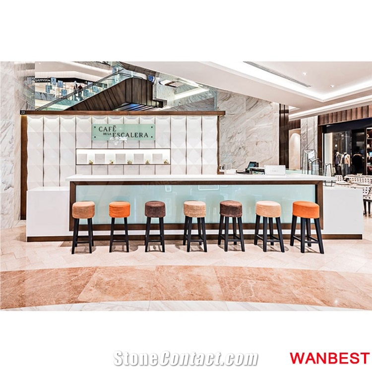 China Manufacture Artificial Stone Solid Surface Restaurant Cafe Juice Salad Coffee Shop Bar Top Drinking Table Reception Counter with Chairs