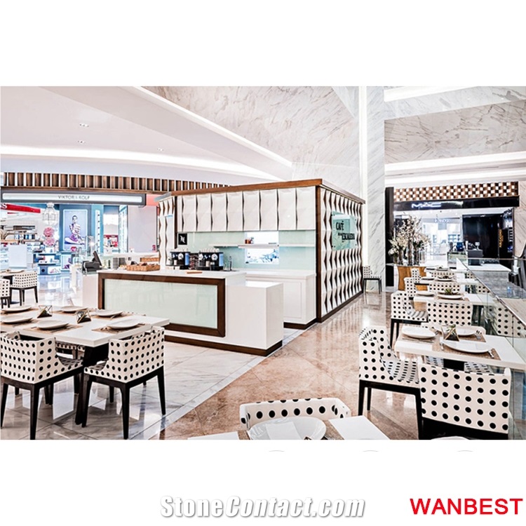 China Manufacture Artificial Stone Solid Surface Restaurant Cafe Juice Salad Coffee Shop Bar Top Drinking Table Reception Counter with Chairs