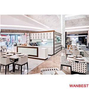 China Manufacture Artificial Stone Solid Surface Restaurant Cafe Juice Salad Coffee Shop Bar Top Drinking Table Reception Counter with Chairs