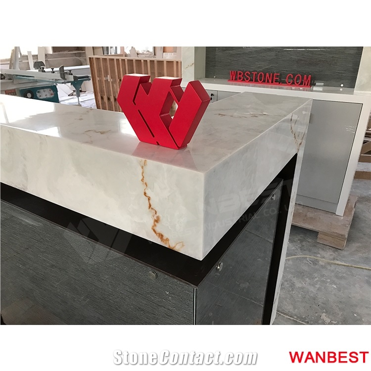 Commercial Acrylic Marble Top Led Lighted Portable Restaurant Night Club Pub Coffee Shop Wine Bar Reception Counter Cashier Desk with Wine Rack