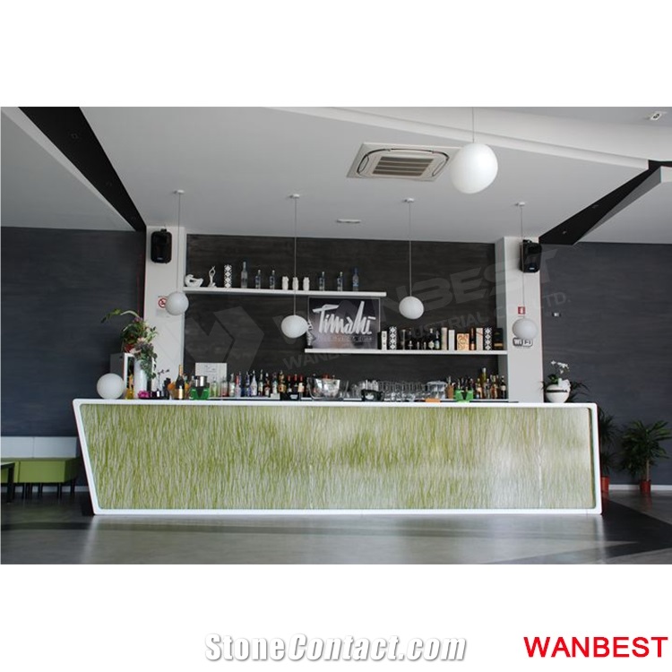 Commercial Artificial Stone Acrylic Restaurant Hotel Nightclub Cafe Pub Restaurant Wine Bar Counter Reception Desk with Wine Rack Modern Design