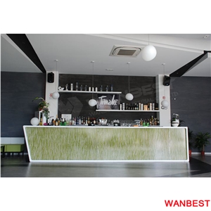 Commercial Artificial Stone Acrylic Restaurant Hotel Nightclub Cafe Pub Restaurant Wine Bar Counter Reception Desk with Wine Rack Modern Design