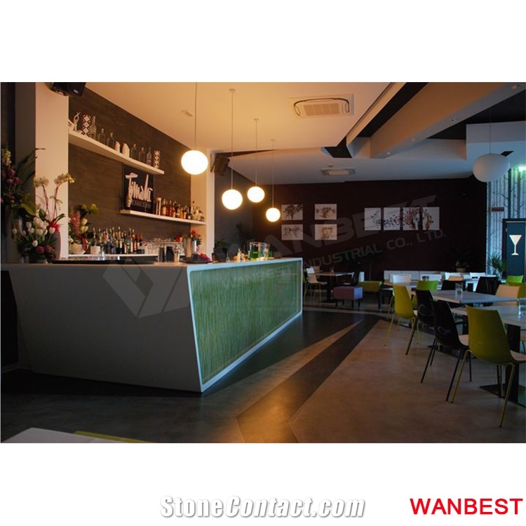 Commercial Artificial Stone Acrylic Restaurant Hotel Nightclub Cafe Pub Restaurant Wine Bar Counter Reception Desk with Wine Rack Modern Design