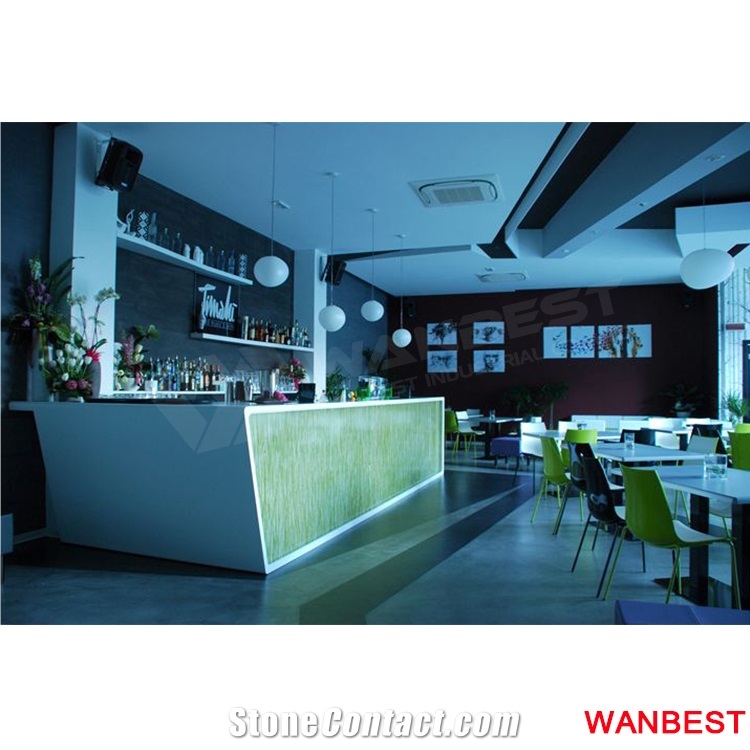 Commercial Artificial Stone Acrylic Restaurant Hotel Nightclub Cafe Pub Restaurant Wine Bar Counter Reception Desk with Wine Rack Modern Design