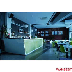Commercial Artificial Stone Acrylic Restaurant Hotel Nightclub Cafe Pub Restaurant Wine Bar Counter Reception Desk with Wine Rack Modern Design