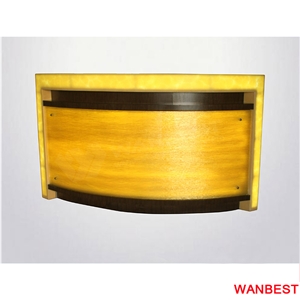 Custom Made Acrylic Artificial Stone Half Round Led Lighted Mini Portable Cafe Bread Shop Bar Reception Counter Restaurant Service Table Design