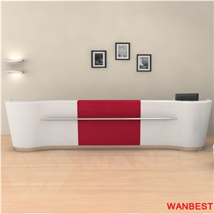 Custom Made Artificial Marble Solid Surface Curved Bank Hotel Gym Salon Spa Hall Clinic Hotel Restaurant Reception Desk Cashier Counter Design