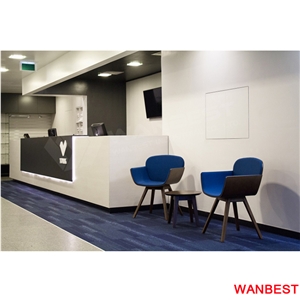 Custom Made Artificial Marble Solid Surface Curved Bank Hotel Gym Salon Spa Hall Clinic Hotel Restaurant Reception Desk Cashier Counter Design