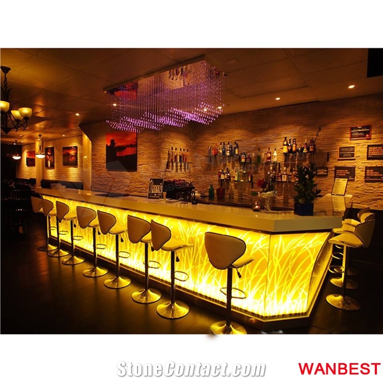 Custom Made Unique White Solid Surface Acrylic Diamond Design U Shape Home Coffee Night Club Cafe Wine Bar Countertop Cocktail Table Reception Desk