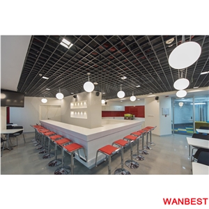 Custom Made White Artificial Stone Solid Surface Restaurant Juice Nightclub Beer Wine Bar Drinking Table Fast Food Dining Counter with Chairs
