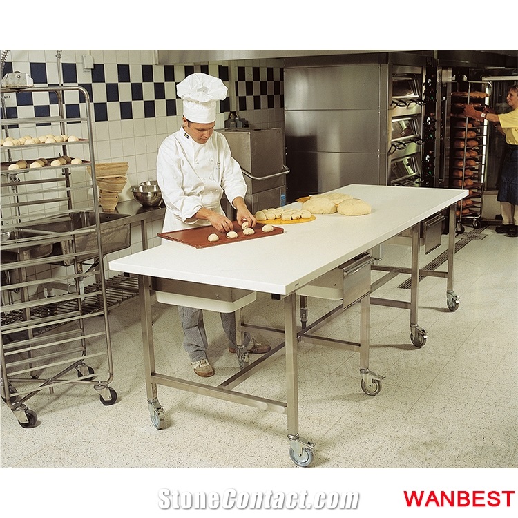Customized Acrylic Top Mobile Restaurant Kitchen Bread Work Table Bench Counter