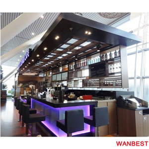 Customized Artificial Stone Acrylic Top Black Led Lighting Coffee Juice Nightclub Pub Wine Bar Drinking Table Reception Counter with Stools