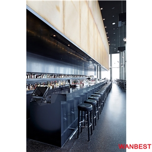 Customized Artificial Stone Solid Surface Acrylic White Hotel Restaurant Cafe Pub Bar Top Front Counter Lobby Hall Reception Area Cashier Desk Modern