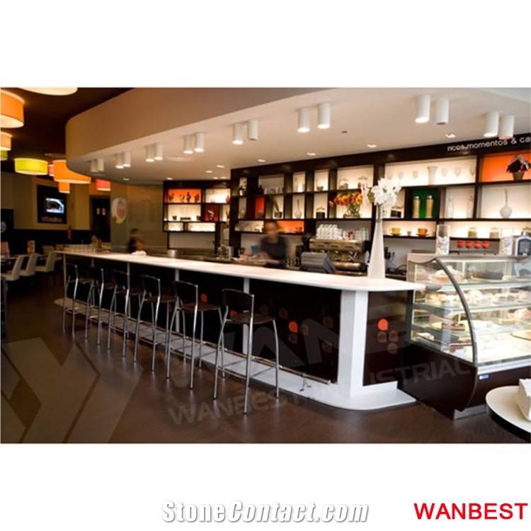 Customized Curved Coffee Fast Food Juice Shop Order Counter Front Cashier Desk