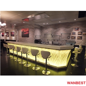 Customized Modern Flower Carved Marble Top Artificial Stone Illuminated Led Bar Furniture Pub Nightclub Coffee Shop Restaurant Counter Reception Desk