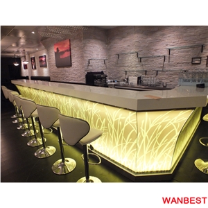 Customized Modern Flower Carved Marble Top Artificial Stone Illuminated Led Bar Furniture Pub Nightclub Coffee Shop Restaurant Counter Reception Desk