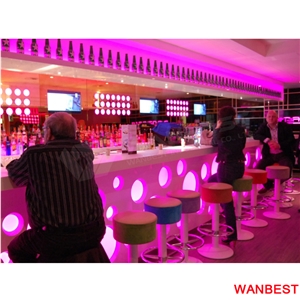 Customized Size Portable Artificial Stone Acrylic White Led Lighted Juice Restaurant Cafe Pub Wine Nightclub Music Bar Counter Drink Table for Sale