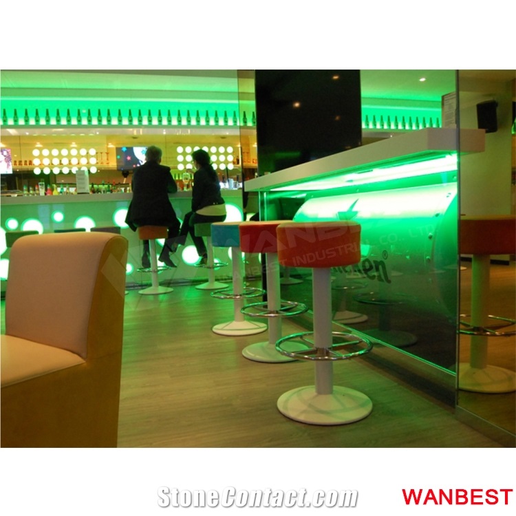 Customized Size Portable Artificial Stone Acrylic White Led Lighted Juice Restaurant Cafe Pub Wine Nightclub Music Bar Counter Drink Table for Sale