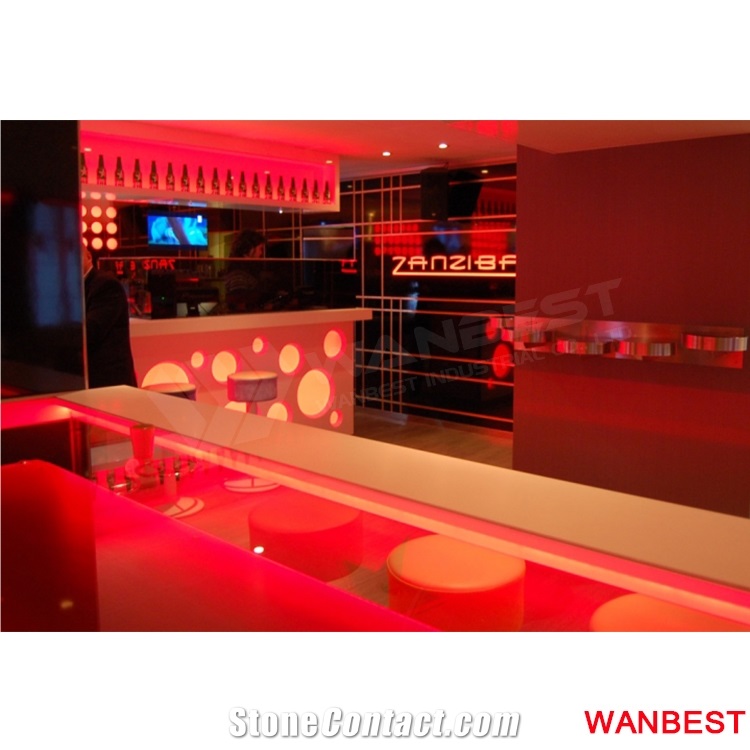 Customized Size Portable Artificial Stone Acrylic White Led Lighted Juice Restaurant Cafe Pub Wine Nightclub Music Bar Counter Drink Table for Sale