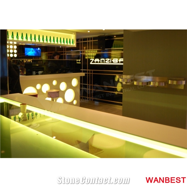 Customized Size Portable Artificial Stone Acrylic White Led Lighted Juice Restaurant Cafe Pub Wine Nightclub Music Bar Counter Drink Table for Sale
