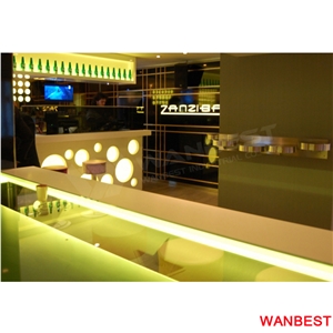 Customized Size Portable Artificial Stone Acrylic White Led Lighted Juice Restaurant Cafe Pub Wine Nightclub Music Bar Counter Drink Table for Sale