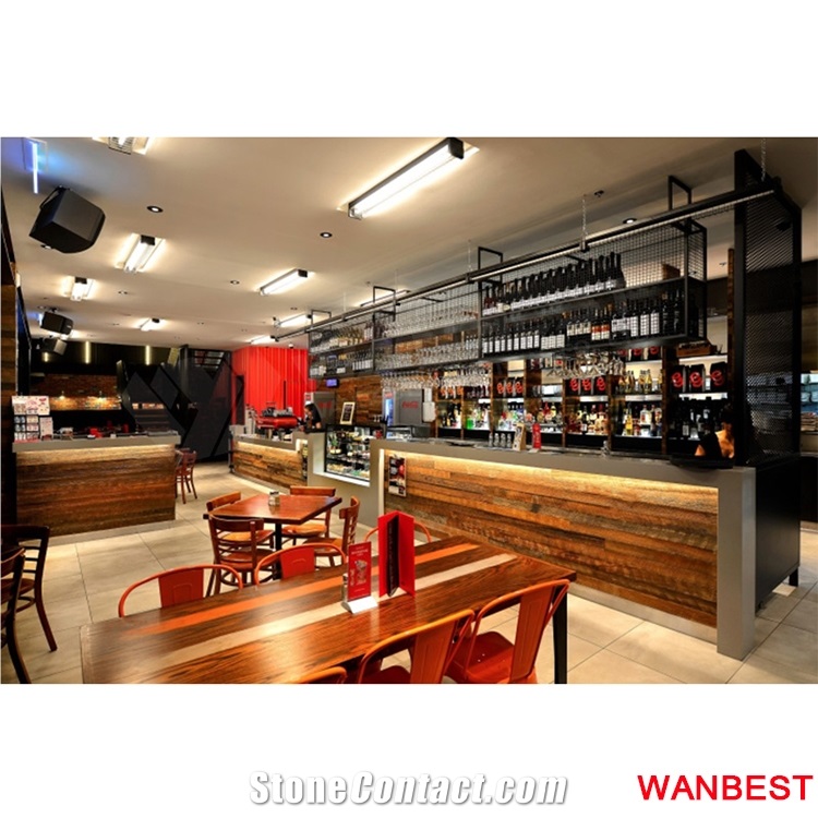 Factory Custom Artificial Stone Marble Top Wood Led Illuminated Fast Food Restaurant Cafe Juice Fast Food Shop Reception Desk Bar Cashier Counter