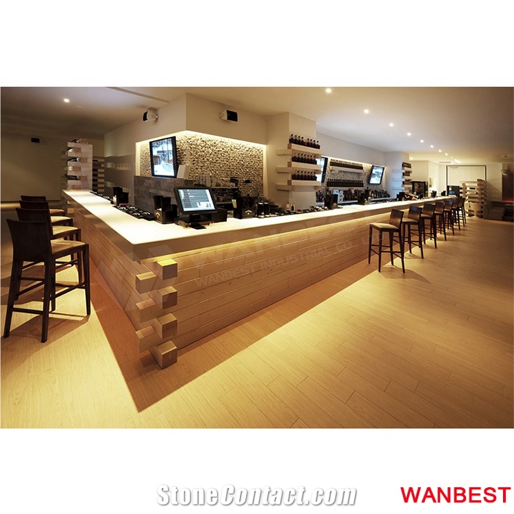 Factory Custom Artificial Stone Marble Top Wood Led Illuminated Fast Food Restaurant Cafe Juice Fast Food Shop Reception Desk Bar Cashier Counter