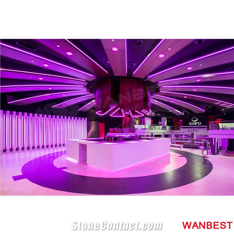 Factory Direct Artificial Stone Acrylic White Illuminated Lighted Nightclub Pub Restaurant Coffee Wine Bar Counter Reception Desk Modern Design