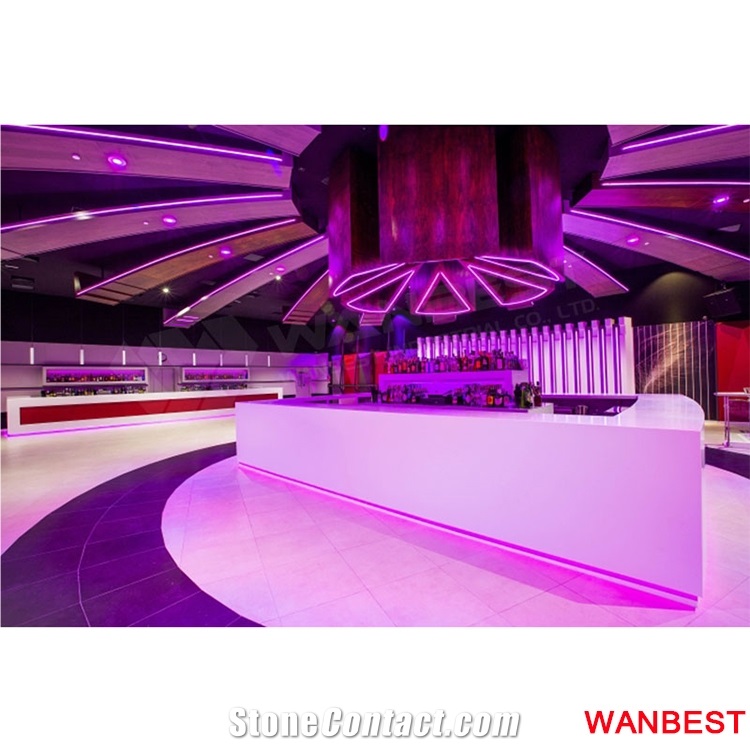 Factory Direct Artificial Stone Acrylic White Illuminated Lighted Nightclub Pub Restaurant Coffee Wine Bar Counter Reception Desk Modern Design