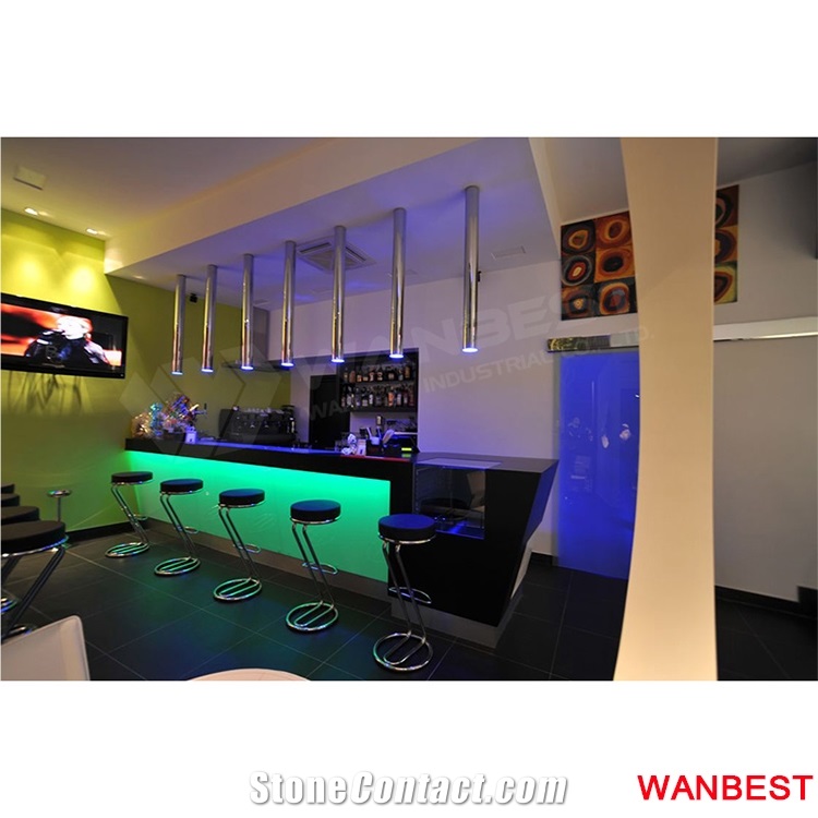 High Quality Artificial Marble Acrylic Restaurant Cafe Juice Coffee Shop Nightclub Pub Wine Bar Tops Cashier Desk Dining Counter with High Stools