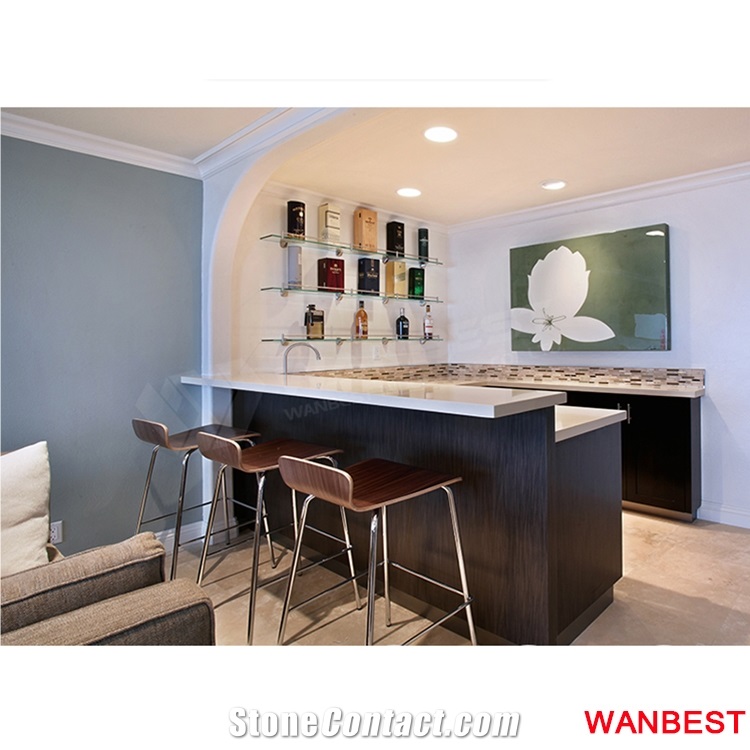 High Quality Artificial Marble Acrylic Restaurant Cafe Juice Coffee Shop Nightclub Pub Wine Bar Tops Cashier Desk Dining Counter with High Stools