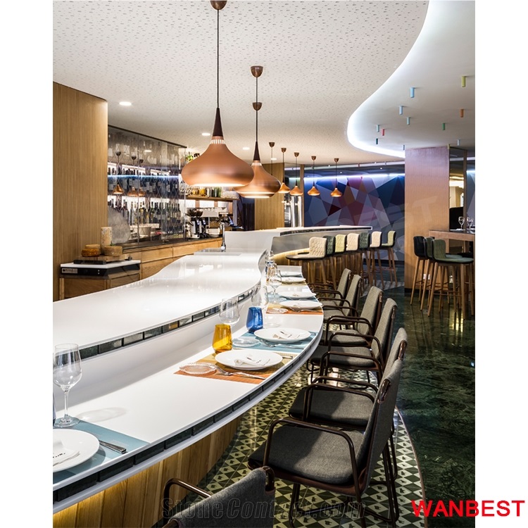 Hot Sale Acrylic Stone Circular Fastfood Shop Sushi Bar Table Reception Cashier Counter