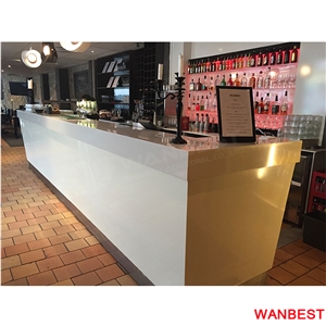 Hot Sale Artificial Marble Solid Surface Stone Small White Home Coffee Juice Shop Restaurant Wine Pub Bar Counter Top Reception Desk Modern Design
