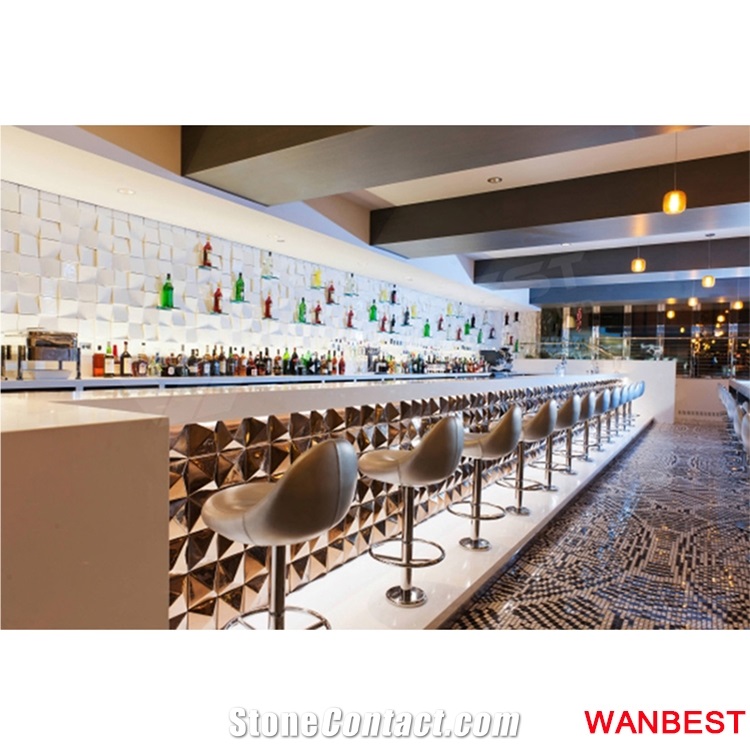 Luxury Artificial Stone Restaurant Coffee Shop Bar Drinking Counter Front Cash Desk Led Lighting