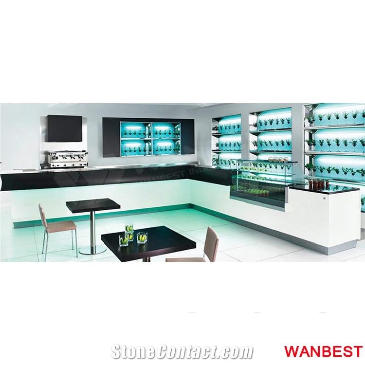 Luxury Artificial Stone Solid Surface L Shape Home Restaurant Nightclub Juice Led Wine Bar Service Counter Coffee Shop Cashier Reception Desk