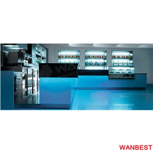 Luxury Artificial Stone Solid Surface L Shape Home Restaurant Nightclub Juice Led Wine Bar Service Counter Coffee Shop Cashier Reception Desk