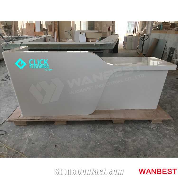 Luxury Black Artificial Marble Solid Surface Curved Office Hotel Information Desk Beauty Salon Spa Hospital Lobby Restaurant Reception Cashier Counter