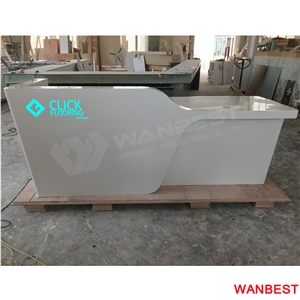 Luxury Black Artificial Marble Solid Surface Curved Office Hotel Information Desk Beauty Salon Spa Hospital Lobby Restaurant Reception Cashier Counter