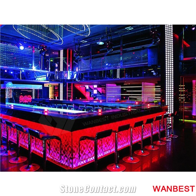 Luxury China Factory Customized Illuminate Led Circle Round Artificial Stone Nightclub Pub Hotel Wine Bar Counter Tops Reception Desk for Sale