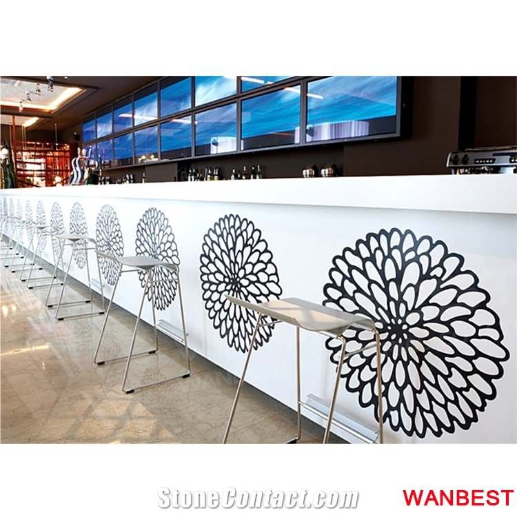 Luxury White Solid Surface Artificial Stone Simple Coffee Juice Restaurant Nightclub Bar Furniture Reception Counter Tops Front Table Set Design